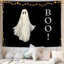 CIOJUNE Spook Ghost Tapestry, Black Halloween Tapestries Wall Hanging for Bedroom, Boo Dark Academia Ghost Tapestry Wall Decor Backdrop for Living Room Home, 50x60 Inch