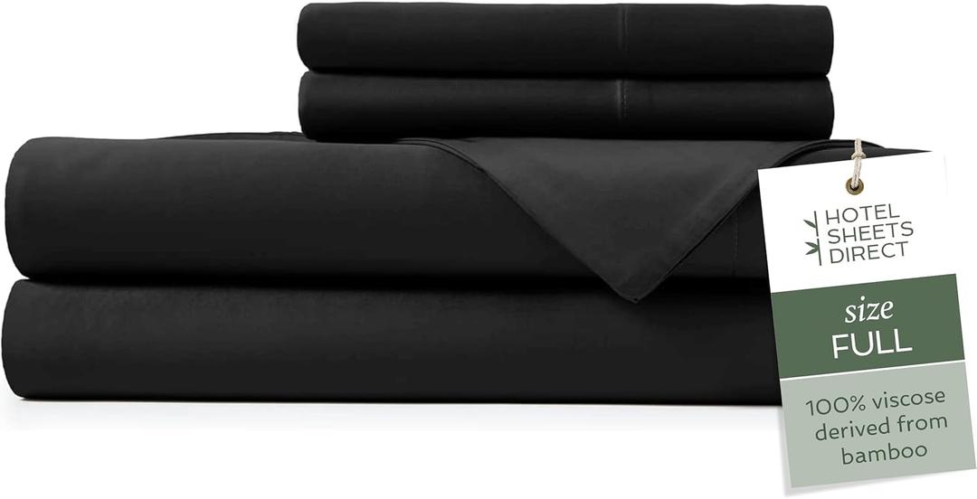 Hotel Sheets Direct 4 Piece Bed Sheet Set Full Size, 100% Viscose Derived from Bamboo Sheets Set with 2 Pillowcases, Cooling & Breathable Luxury Bedding, Moisture-Wicking & Silky Soft Texture, Black