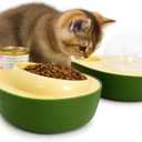 Cat Food and Water Bowl  Avocado Cat Bowl with Water Dispenser Pet Bowl& Small Dogs, Non-Spill, Anti-Choke, Eco-Friendly Dog Feeding Bowl Water Fountain 3-in-1 (Green&Yellow)