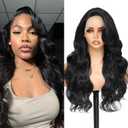Glueless Wig Side Part Body Wave Hair Synthetic Lace Front Wigs wear and go Natural Black Hair 13x4x1 HD Lace Front Wig -24inch (1B)