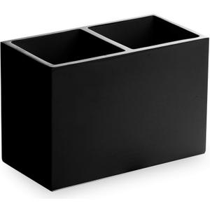 BINO | Multi-Purpose 2 Compartment Organizer - Elegant Makeup Brush & Toothbrush Holder for Bathroom and Vanity | Marble Stylish Accessories for Organization (Matte Black)