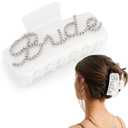 Atoden Bride Hair Claw Clips Rhinestone Bride Logo White Large Acrylic Clips for Bridal Shower Bachelorette Party Decorations Wedding Hair Accessories Engagement Bridesmaid Gifts