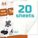Iron-On Heat Transfer Paper for Dark Fabric 20 Sheet 8.3x11.7" T-Shirt Transfer Paper for Inkjet Printer Wash Durable, Long Lasting Transfer, No Cracking