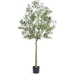 VEVOR Artificial Olive Tree, 6 FT Tall Faux Plant, Secure PE Material & Anti-Tip Tilt Protection Low-Maintenance Plant, Lifelike Green Fake Potted Tree for Home Office Warehouse Decor Indoor Outdoor