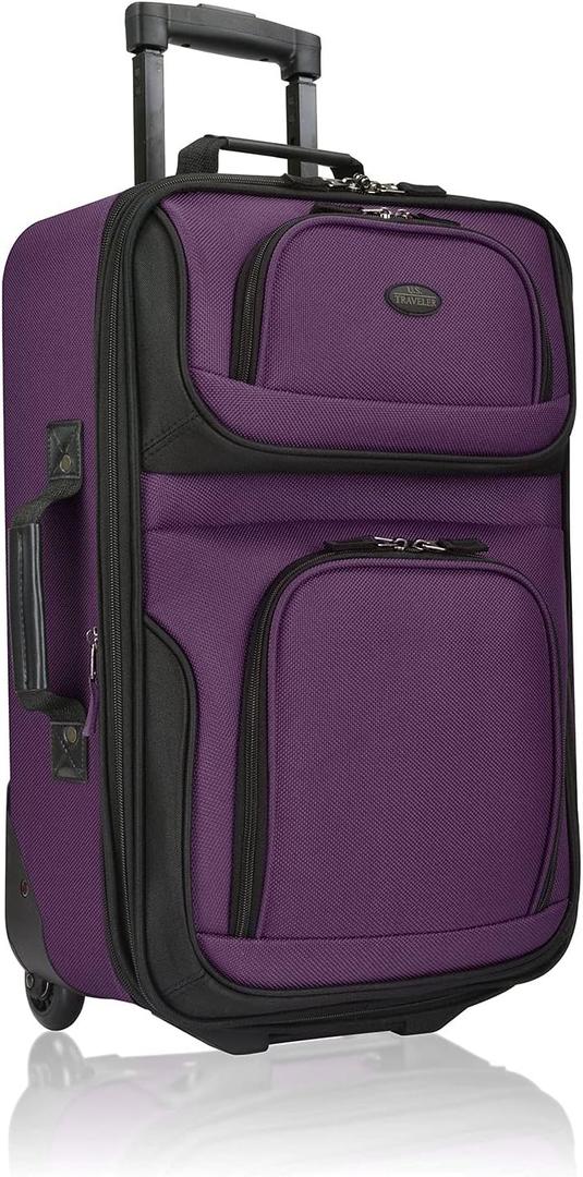 U.S. Traveler Rio Lightweight Softside Rolling Carry-on Suitcase, 2-Wheel Single, Purple, 21"