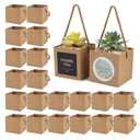 Temlum 2.5 Inch Succulent Wrap Bags (Fits 2.5″ Pots) with Thank You & Let Love Grow Stickers, Small Gift Box for Wedding, Baby Shower, Succulent Party Favors for Guests (Brown 40pcs)