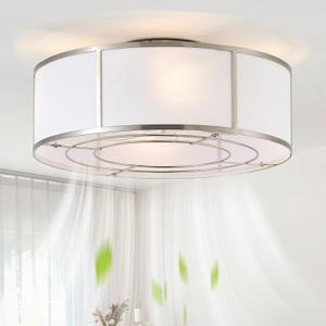 Caged Ceiling Fans with Lights Flush Mount, Low Profile Ceiling Fan with Lights Remote Control, 20'' Modern Bladeless 6 Speeds for Bedroom, Nursery, Kitchen, Silver