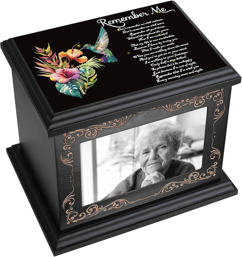 Cremation Urns for Human Ashes Adult Male or Female, Funeral Memorial Urns for Ashes with Photo Frame, Wooden Urns Box and Casket for Men Women, Burial Urn for Adults Up to 200 IBS