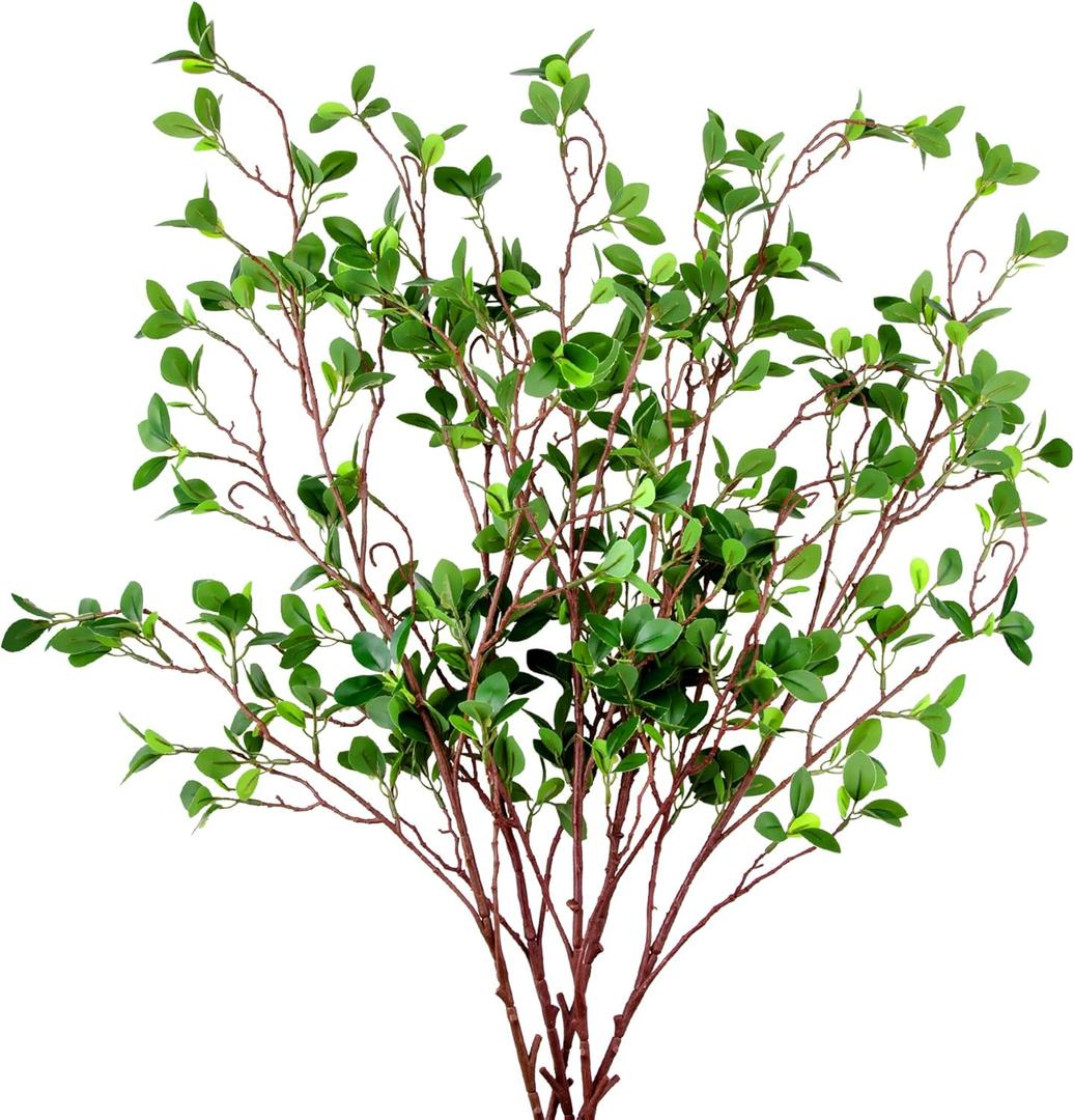 AUSTOR Packs 45" Artificial Ficus Stems Faux Green Stems Branches Leaf Stem Fake Green Bushes Shrubs Ficus Twig Stem for Vase Filler Home Wedding Office Decor, Pack Of 4