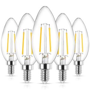 Ascher E12 LED Classic Candelabra Clear Light Bulb, 4W, Equivalent 40W, Warm White 2700K, Non-Dimmable, Filament Clear Glass, Pack of 5