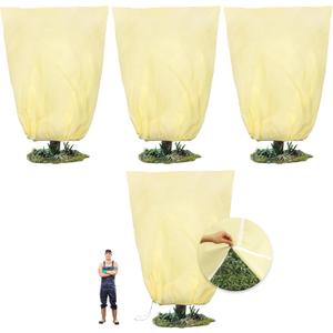 100(W)x120(H) Plant Covers Freeze Protection, 2.8oz/ydHeavy-Duty Tree Covers, 4 Pack Extra Large Frost Cloths & Blankets with Zipper Drawstring for Fig Palm Citrus Lemon Trees and Shrubs