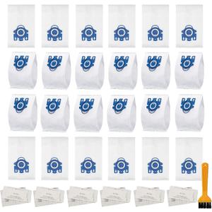 24 Pack 3D Airclean GN Vacuum Bags Compatible with Miele Classic C1, Complete C1, Complete C2, Complete C3, S400i S600 S2 S5 S8 Series, 6 Motor Protection Filters 6 AirClean Filters 1 Cleaning Brush