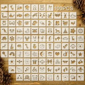 Fainne 100 Pcs 2 Inch Stencils Small Stencils for Painting on Wood Reusable Painting Templates Crafts for DIY Scrapbook, Wood, Wall, Fabric, Rock, Chalkboard, Sign(Cute Baby Animal)