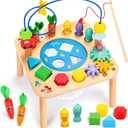 oathx Activity Table for 1 Year Old, 6 in 1 Wooden Montessori Activity Center with Bead Maze Shape Sorter Fishing Game, Kids Sensory Play Table Toddler Toys 1st Birthday Gifts Boy Girl