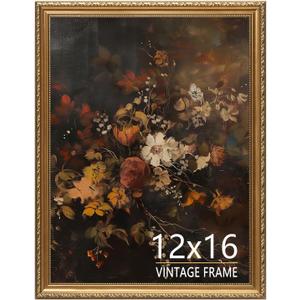 12x16 Vintage Picture Frame, 12 by 16 Gold Frame for Tabletop & Wall Decor, Antique Photo Frame for Home, Office, Gallery Wall Decor - 1 Pack