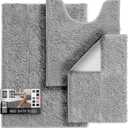 Hearth & Harbor Bathroom Rugs, Chenille Bath Mat - Machine Washable Bath Mats for Bathroom Non-Slip Backing Rubber, Quick Dry Mat - Silver Bath Rug, 17x24-26x44-20x24