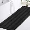Turquoize Non Slip Black Bathroom Rug Extra Long Chenille Bath Rug 47x17 Super Water Absorbent & Soft Washable Shaggy Bath Rug for Bathroom, Black