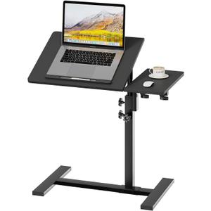 Height Adjustable C-Shaped Table with Removable Wheels, Mobile Sofa Snack Table with Tiltable Top, Adjustable Laptop Stand for Couch, Bedside Desk with Pen Slot, Black