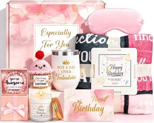 Oralaqua Birthday Gifts for Women, Happy Birthday Gifts Basket for Woman | Unique Not A Day Over Fabulous Gifts Tumbler Set Ideas for Her Wife Daughter Mom Friend Coworkers - Happy Bday Blanket 50"x60