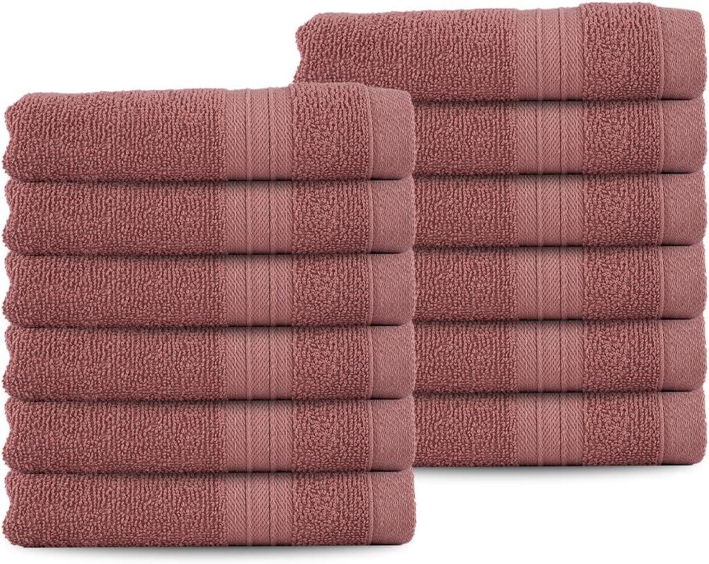 Washcloths - 13x13 Inch 100% Cotton, Super Soft, Highly Absorbent & Lightweight - Ideal for Everyday Use, Spa & Gym (Dusty Rose - Pack of 12)