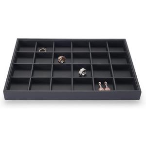 Oirlv Stackable Jewelry Organizer Tray Premium Leather 24 Grid Jewelry Drawer Organizer Dresser Tabletop Trinket Earring Ring Storage