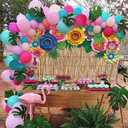 Tropical Hawaiian Photography Backdrop 10x8FT Hawaii 3D Paper Flowers Palm Leaves Aloha Luau Background Hawaiian Beach Party Decorations Supplies Photo Props