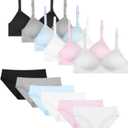 Teens Training Bras for Girls Big Kids Padded Sports Bra Adjustable Straps Bralette with Underpants Sets (34, Black-darkgrey-lightgrey-white-blue-pink)