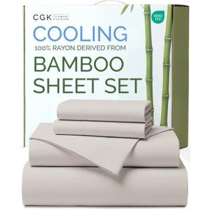 100% Rayon Derived From Bamboo - Bamboo Sheets Queen Size - Cooling Sheets for Queen - Soft, Breathable & Hotel Luxury Bedding - 1 Flat & 1 Fitted & 2 Pillowcases w/ 18 Inch Deep Pockets - Light Grey