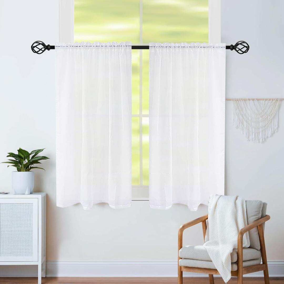 Semi Voile White Sheer Curtains 40 Inches Long 2 Panels Rod Pocket Window Treatment for Living Room Bedroom Dining Room(White 26" W x 40" L)