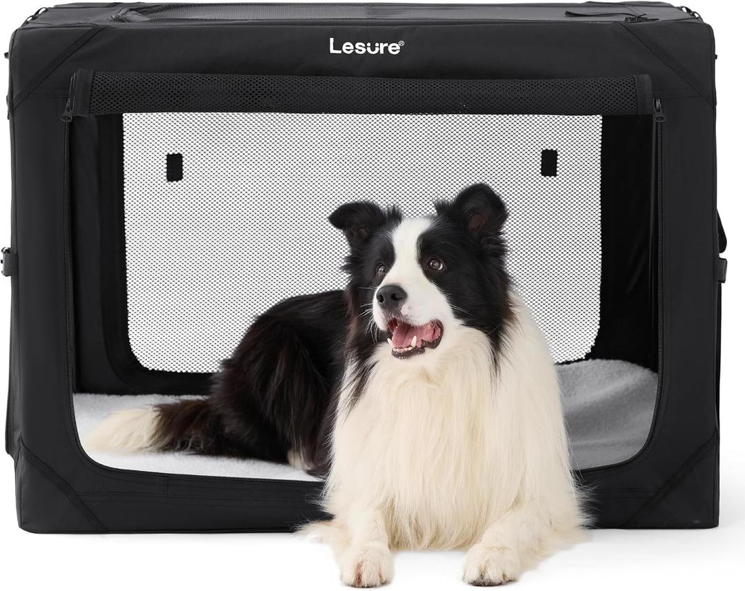 Lesure Collapsible Dog Crate - Portable Travel Kennel for Large Dog, 4-Door Pet Crate with Mesh Windows, Indoor & Outdoor, Black (36.0"L x 25.0"W x 25.0"H) Lesure Collapsible Dog Crate - Portable Travel Kennel for Large Dog, 4-Door Pet Crate with Mesh Windows, Indoor & Outdoor, Black (36.0"L x 25.0"W x 25.0"H)