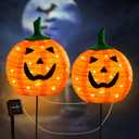 Halloween Large Pumpkin Pathway Lights, 2PCS 3D Pumpkin Stake Path Lights, Outdoor Pumpkin Shaped Pathway Garden Lights for Patio Yard Lawn Walkway Halloween Decor