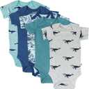 HonestBaby baby-boys 5-pack Short Sleeve Bodysuits One-piece 100% Organic Cotton for Infant Baby Boys (3-6 Months, Seaside Fun)
