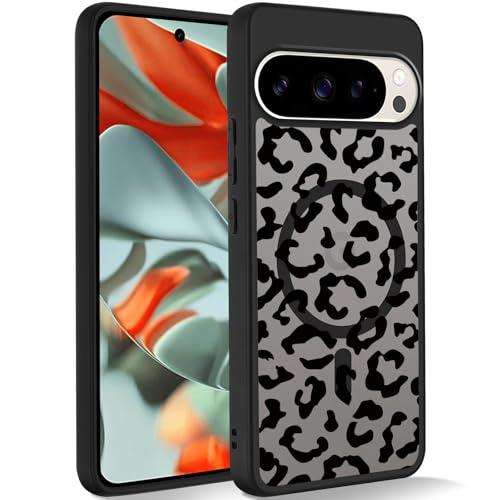 lioscre Magnetic Cute Cheetah Print Phone Case for Google Pixel 9 Pro XL 5G Case 6.8", Compatible with MagSafe, Black Leopard Pattern Design Cover Matte Shockproof Silicone Funda for Women Girls Men