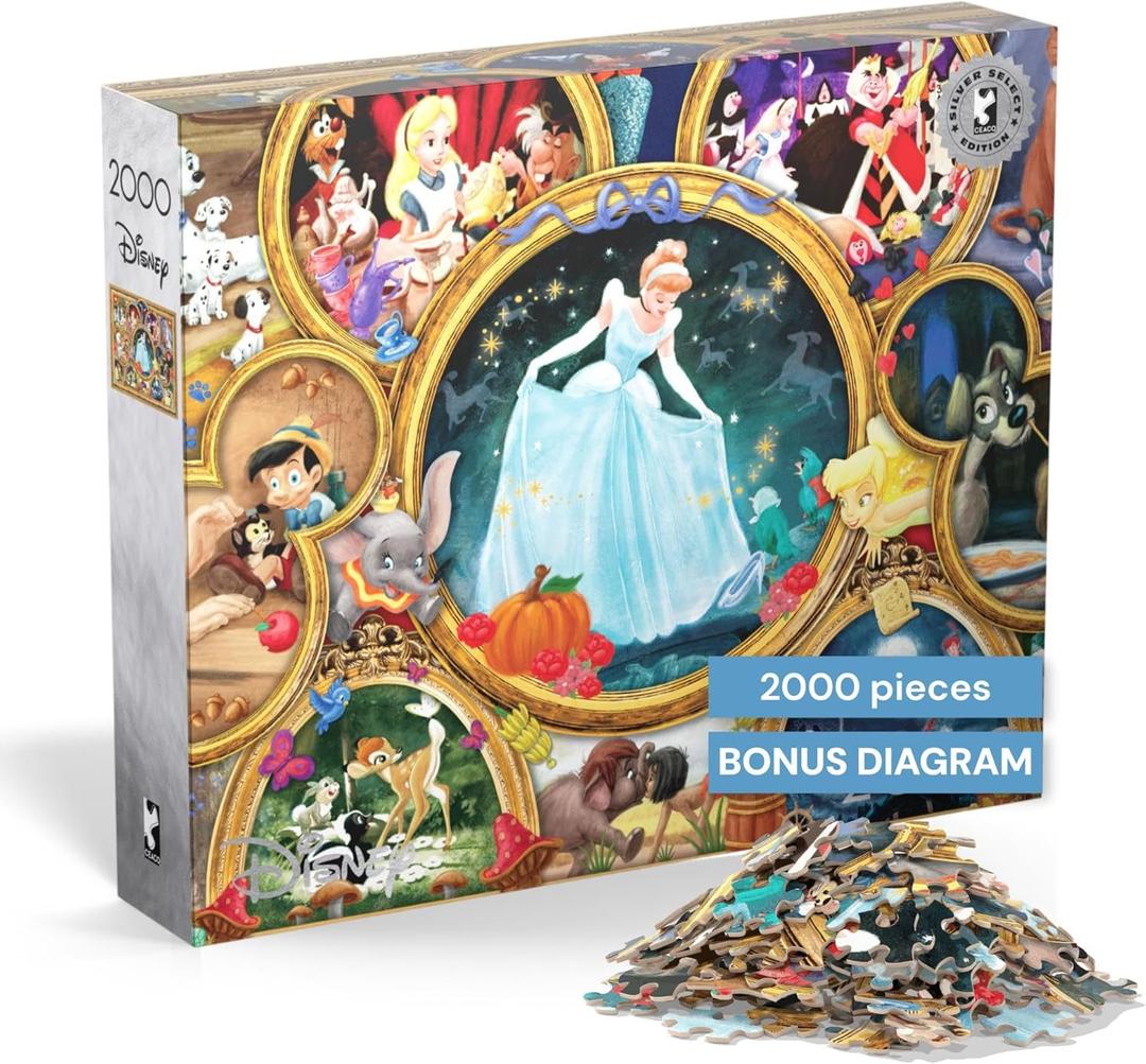 Disney Classic Collage 2000 Piece Puzzle  Buffalo Games Silver Select Premium Jigsaw Puzzle for Adults with Foil Accents & Reference Poster