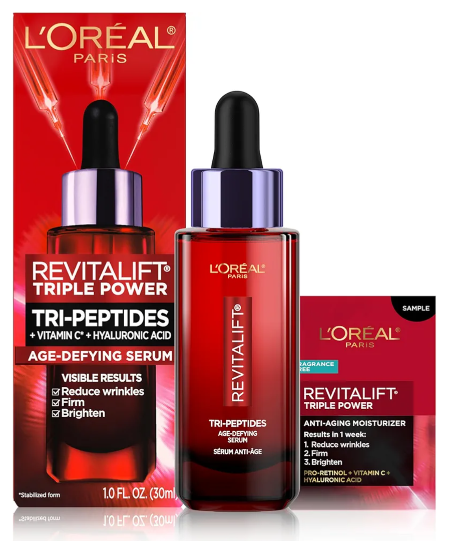 L'Oreal Paris Revitalift Triple Power Age-Defying Face Serum, Anti Aging Serum with 3 in 1 Benefits, Reduces Wrinkles, Firms and Brightens Skin, Includes Sample