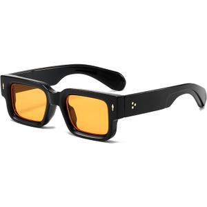 EYLRIM Thick Frame Square Sunglasses for Women Men Chunky Rectangle Sun Glasses Black Shades UV400 Protection (02 Black/Orange)