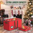 Christmas Ornament Storage Box Store 128 Ornaments, Xmas Ornament Organizer Storage box with Dual Zipper Closure and Adjustable Dividers, Large Holiday Decorations Containers with 8 Individual Trays (Red)