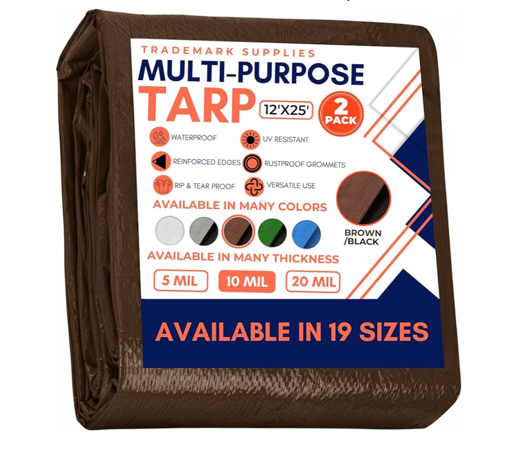 Large Waterproof Tarp - Heavy Duty 20 Mil Thick Poly Tarpaulin Ideal for Canopy Tents, Boats, RV or Pool Covers - Multipurpose Protective Tarps with Grommets for Indoor, Outdoor Use | 12' x 25' 2 Pack