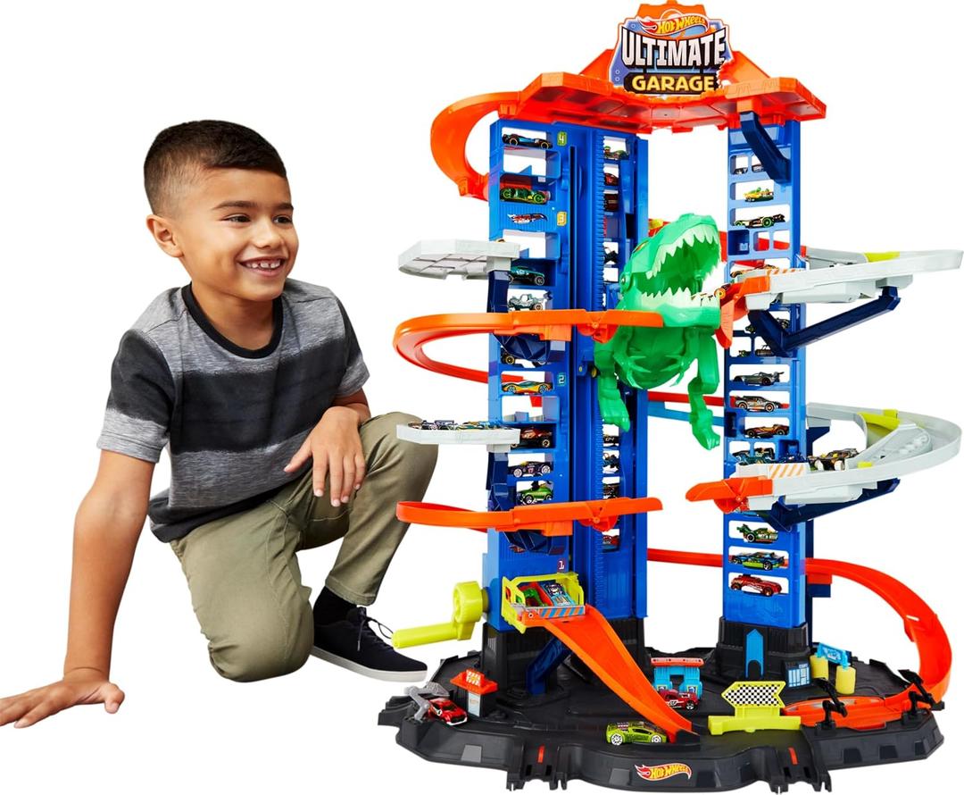 Hot Wheels City Robo T-Rex Ultimate Garage Multi-Level Multi-Play Mode Stores 100 Plus 1:64 Scale Cars Gift idea for Kids 3 and Older 