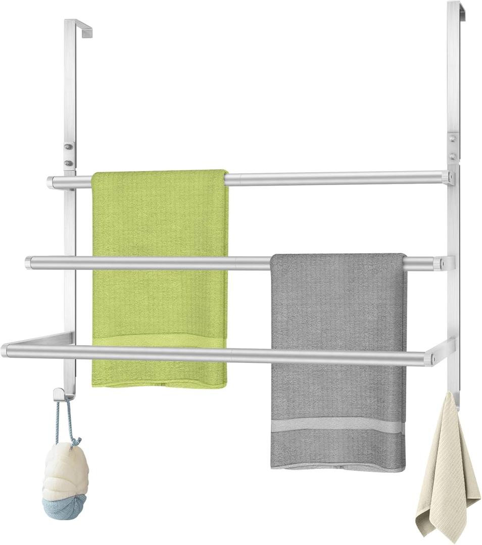 Over The Door Towel Rack, Over Door Towel Racks for Bathroom, Towel Rack with Hooks for Door Hanging, Towel Holder Over The Door Towel Bar 24Inch, Brushed Nickel