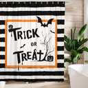 Halloween Shower Curtains for Bathroom Black Bat Pumpkin Shower Curtain Waterproof Fabric Happy Halloween Decoration Bathroom Curtain with Hooks 72"x72" (Black White)