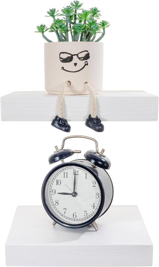 BGMG Small Wood Floating Shelves 8 inch Set of 2,White Floating Shelves for Wall,Solid Wood Wall Shelves for Bathroom Living Room Bedroom Kitchen Farmhouse-8x 6.7 x1.25 inch