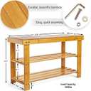 Bamboo 3 Tier Shoe Rack Bench, Premium Shoe Organizer or Entryway Bench, Perfect for Shoe Cubby, Entry Bench, Bathroom Bench, Entryway Organizer, Hallway or Living Room, Small