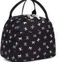 LEDAOU Lunch Box for Women Insulated Lunch Bag Lunch Tote Bags Leakproof Cooler Lunch Case for Travel Work Picnic (Black Bow), 6.3"D x 10.8"W x 8.85"H