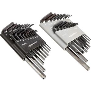 Amazon Basics 36-Piece Allen Wrench/Hex Key Set, SAE & Metric Sizes, Chrome Vanadium Steel with Long Arm, 2 Organized Storage Cases (Black)