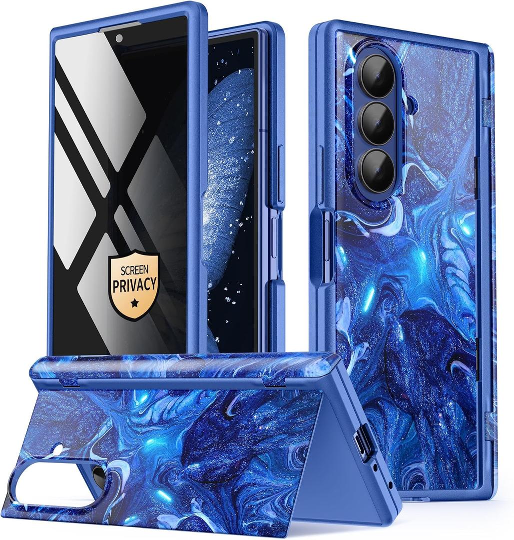 GVIEWIN for Z Fold 7 Case with Privacy Screen Protector [Compatible with Magsafe][Built-in Kickstand] Magnetic Full-Body Hinge Protection Slim Phone Case for Samsung Galaxy Z Fold 7, Star Abyss/Blue