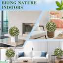 Set of 2 Artificial Topiary Ball Trees with White Mum, Faux Boxwoods for Outdoor Planters with Ground Spike, UV Resistant Artificial Outdoor Plants for Porch, Fake Bushes Round Shrub