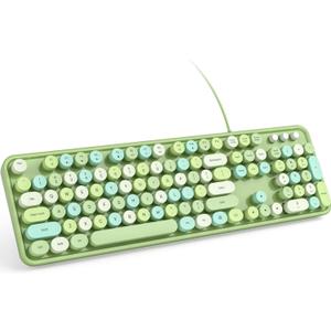 KNOWSQT Wired Computer Keyboard - Green Colorful Retro Full Size Round Keycaps Plug and Play Typewriter Cute Keyboards for Windows, Laptop, PC, Desktop, Computer