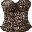 SHENHE Women's Leopard Print Mesh Tube Twist Front Strapless Ruched Sexy Y2k Tube Tops (Brown)