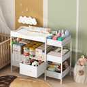 Baby Changing Table with Storage,Heavy-Duty Diaper Changing Station, White Nursery Dresser Organizer with 2 Large Fabric Baby Drawers, 3 Diaper Caddy Bin & Wood Shelf, Kids & Baby Bedroom Furniture